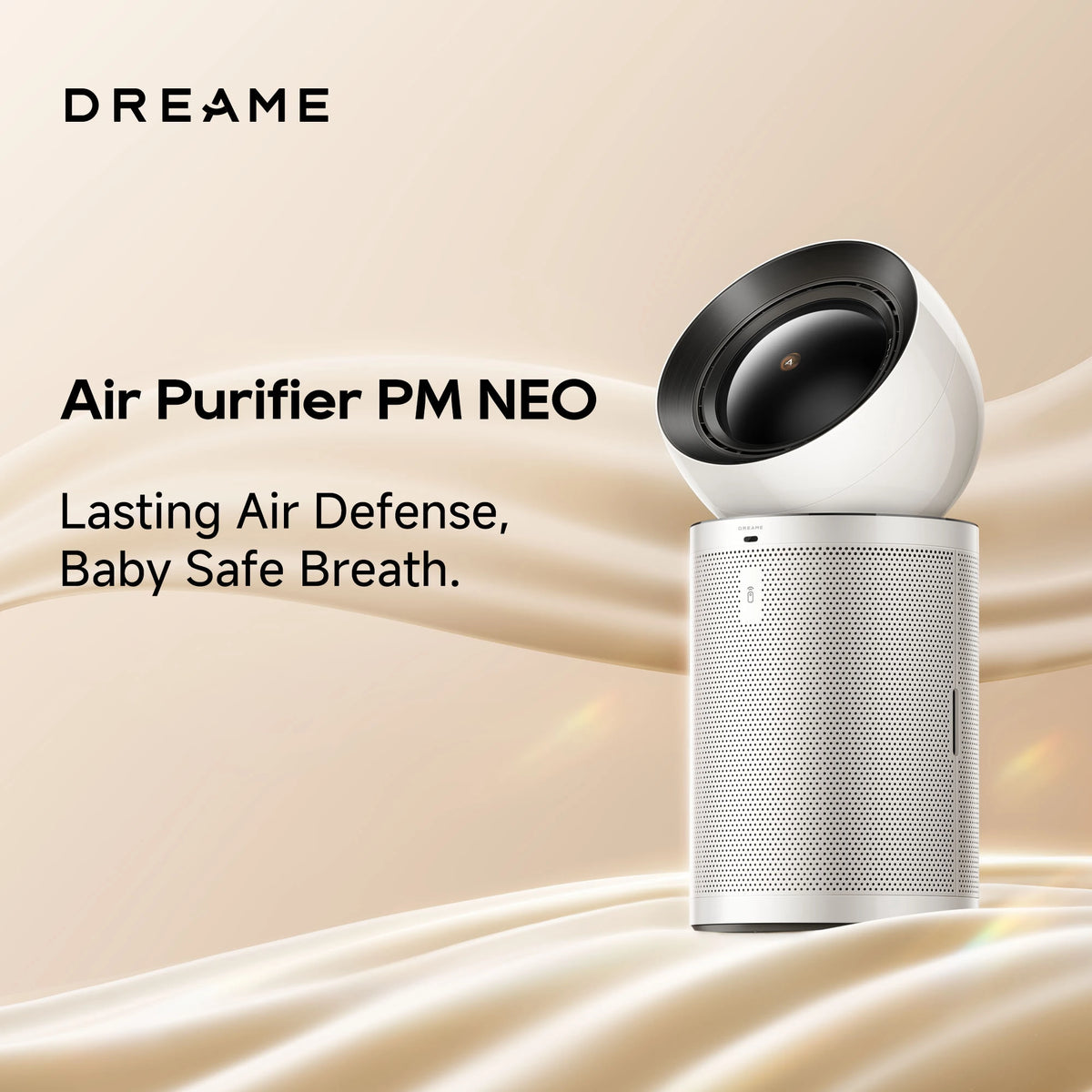 Dreame air purifier PM NEO, white canister with black circular air outlet