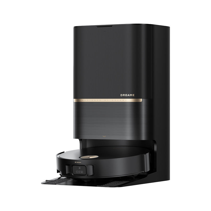 Dreame X50 Pro Ultra Saugroboter-Dock, schwarzes Gehäuse mit offener Wisch-/Sammelfläche
