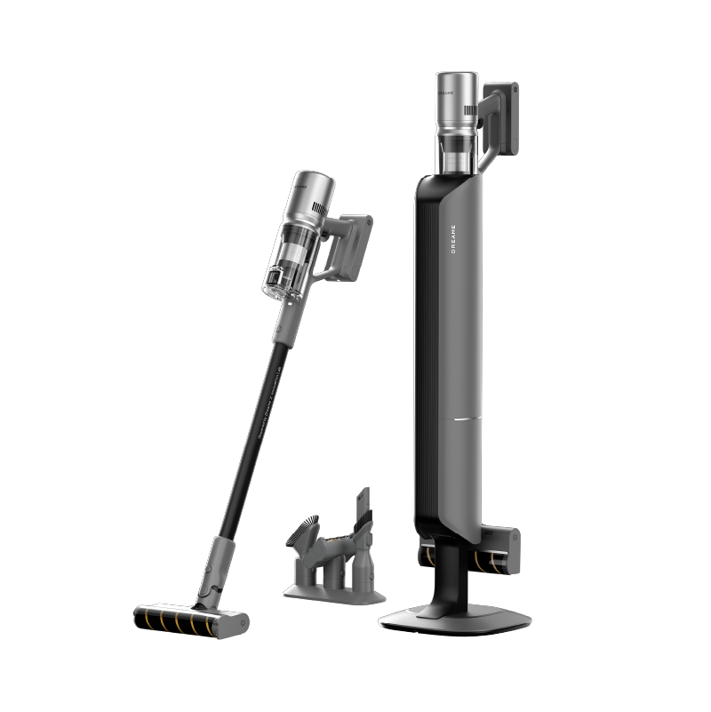Upright Dreame Z10s station vacuum cleaner dock with stick vacuum and tools