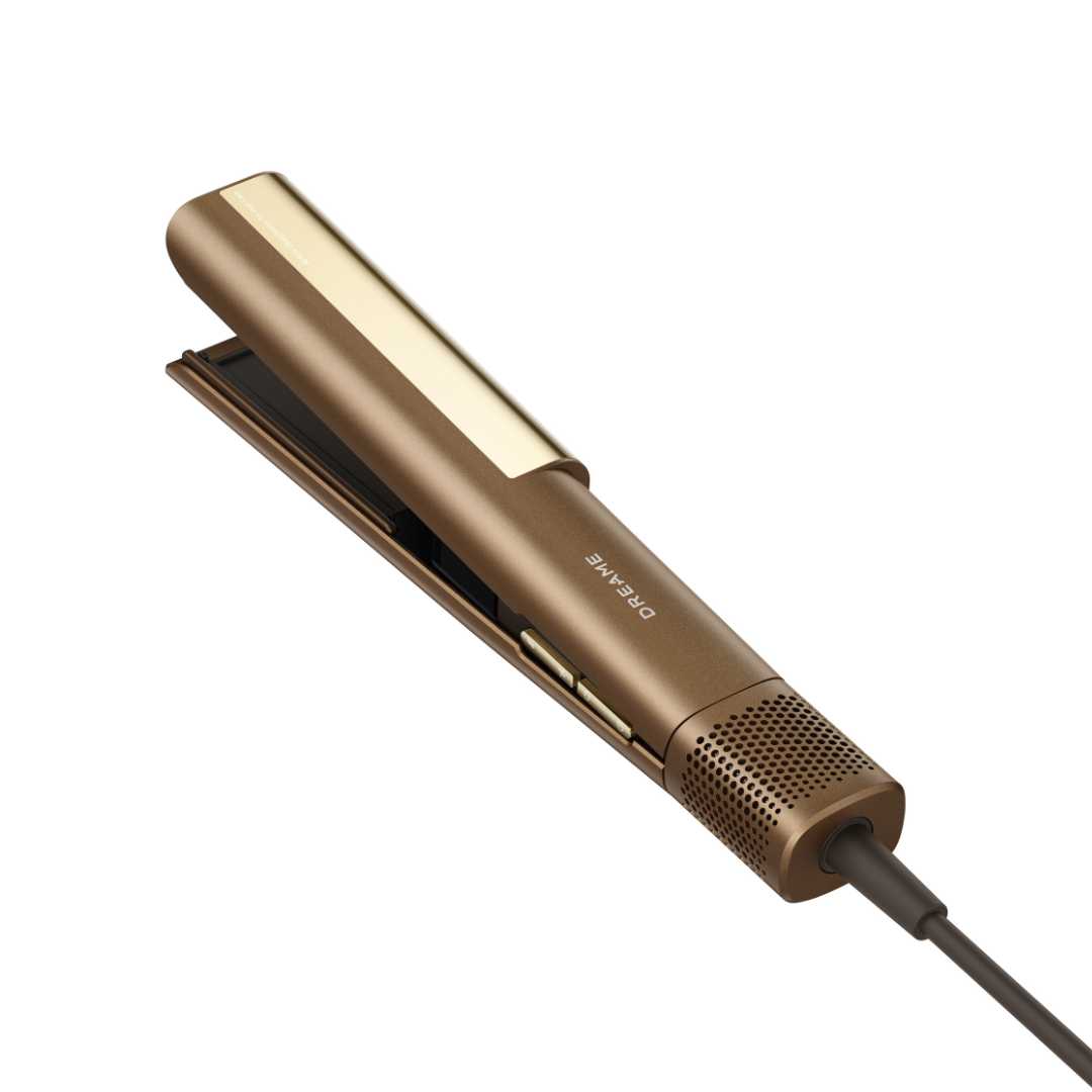 AeroStraight Haarglätter in Gold, seitlich: Heizplatten und Lüftungsöffnungen