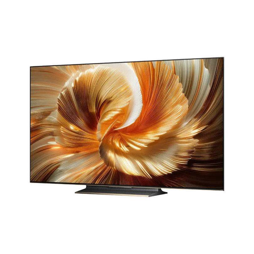 Smart TV displaying a swirling abstract design on a white background