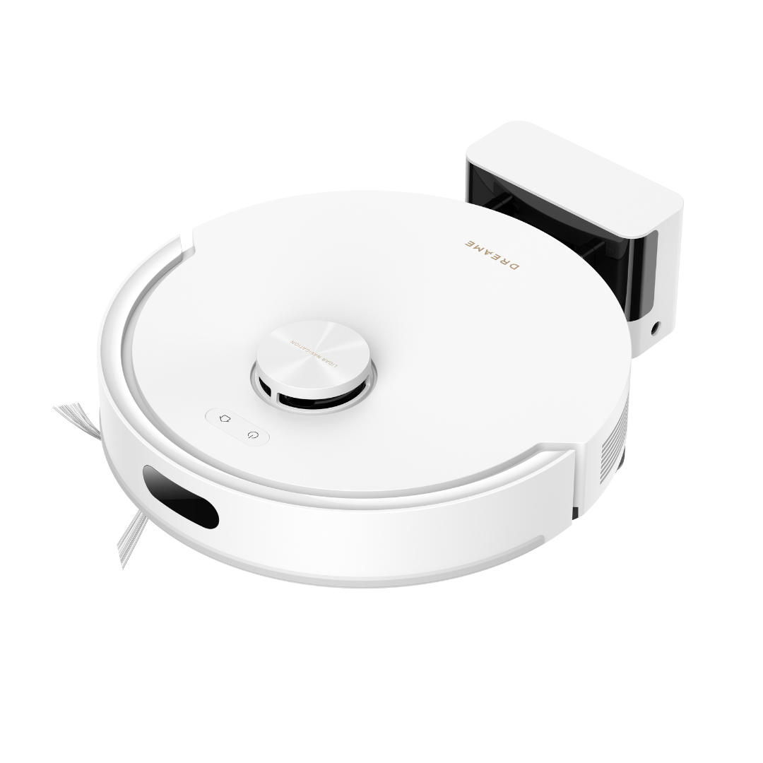 Dreame F20 robot vacuum, white body, top controls and front bumper