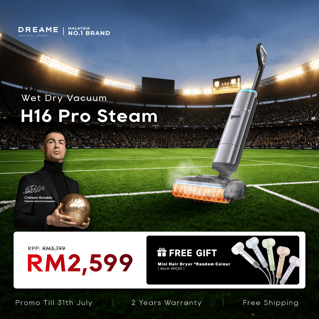 Dreame H16 Pro steam vacuum cleaner with upright handheld unit and orange steam head
