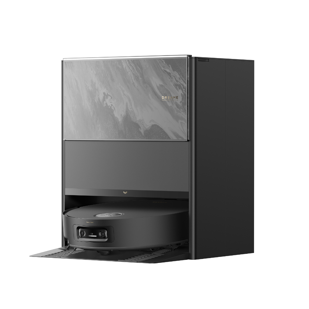 Dreame Aqua 10 Pro Track dock station with open cleaning module, black and gray