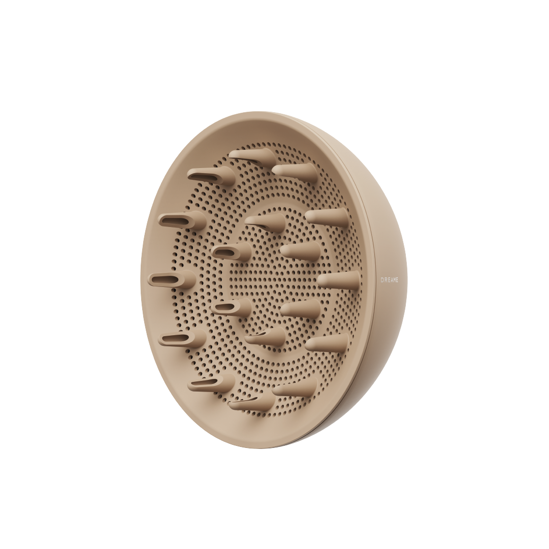Difusser Nozzle, round beige hair dryer attachment with wide perforated diffuser head