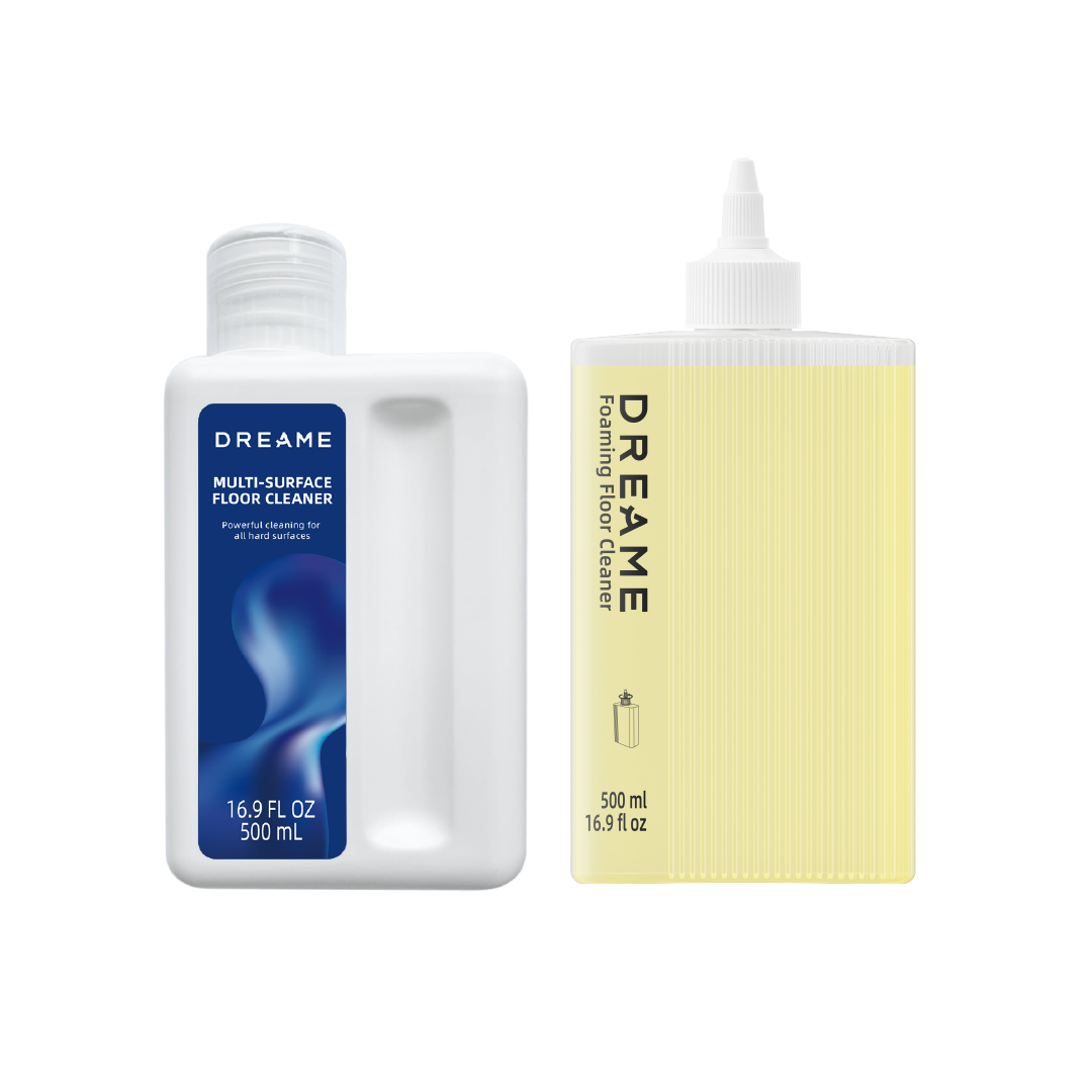 500 ml multi-surface floor cleaner, white and yellow detergent bottles