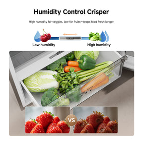 Humidity control crisper drawer with fresh produce inside