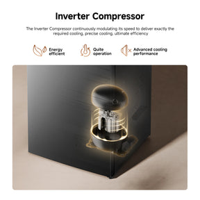 Inverter compressor view concept on refrigerator side panel