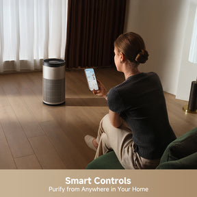 Dreame TP20 air purifier with top control and front intake grille, viewed from side.