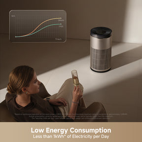 Dreame TP20 air purifier on floor with white slatted intake and dark control top.