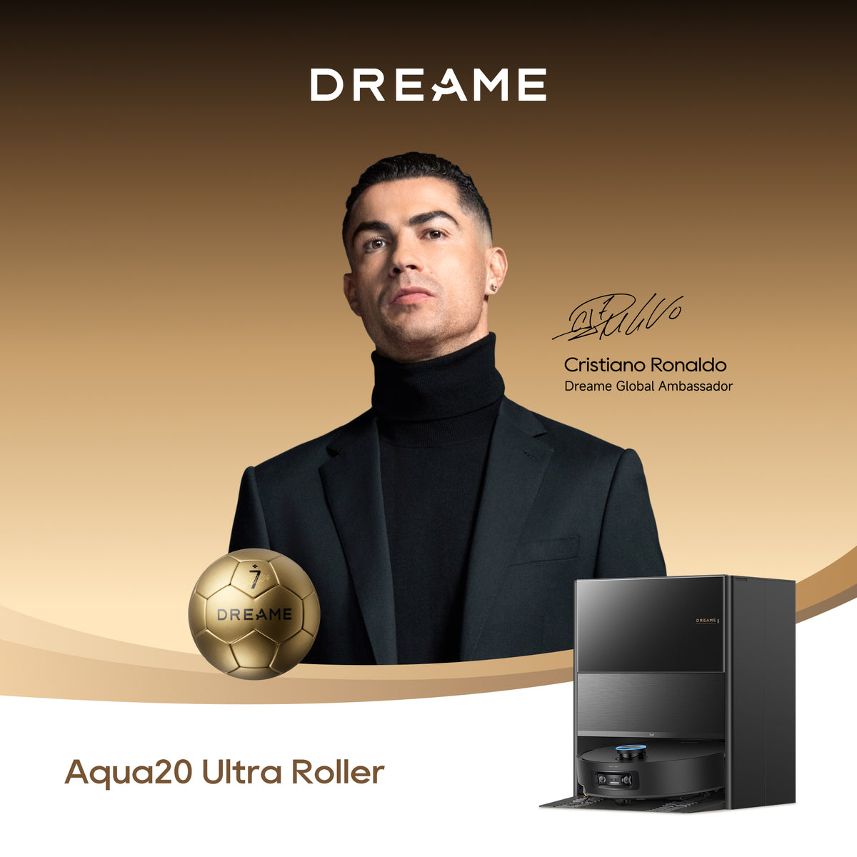 Aqua 20 Ultra Roller robot vacuum base station on promotional poster