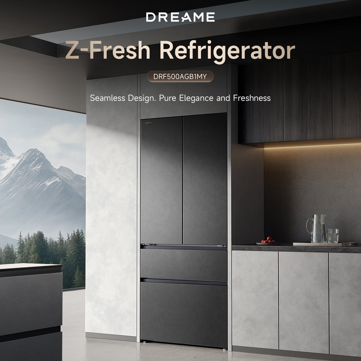 Z-Fresh multi-door refrigerator in dark gray with two vertical handles on doors