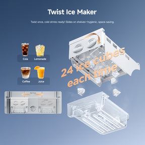 Refrigerator twist ice maker tray producing ice cubes