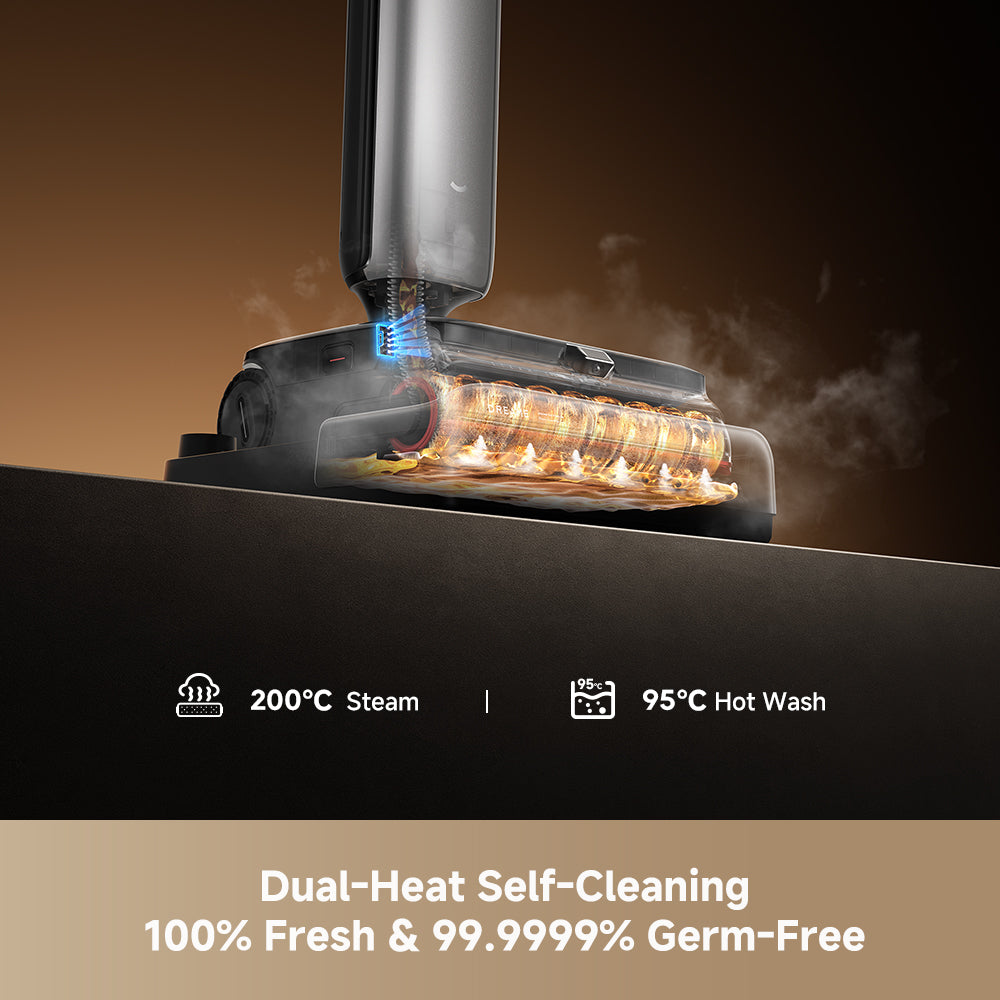 Steam heated brush roller on wet/dry vacuum base with hot-wash nozzle