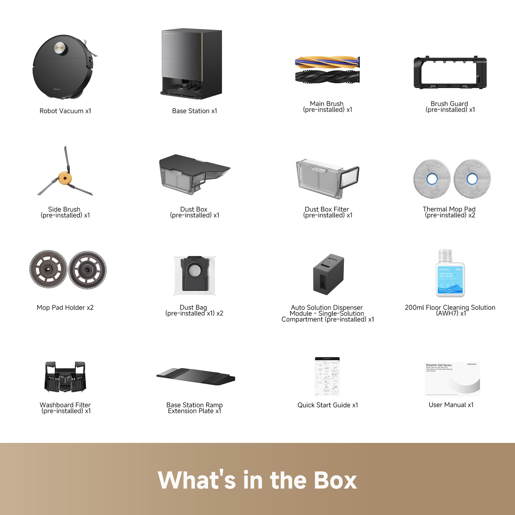What’s in the box: robot vacuum, base station, brushes, mop pads, filters