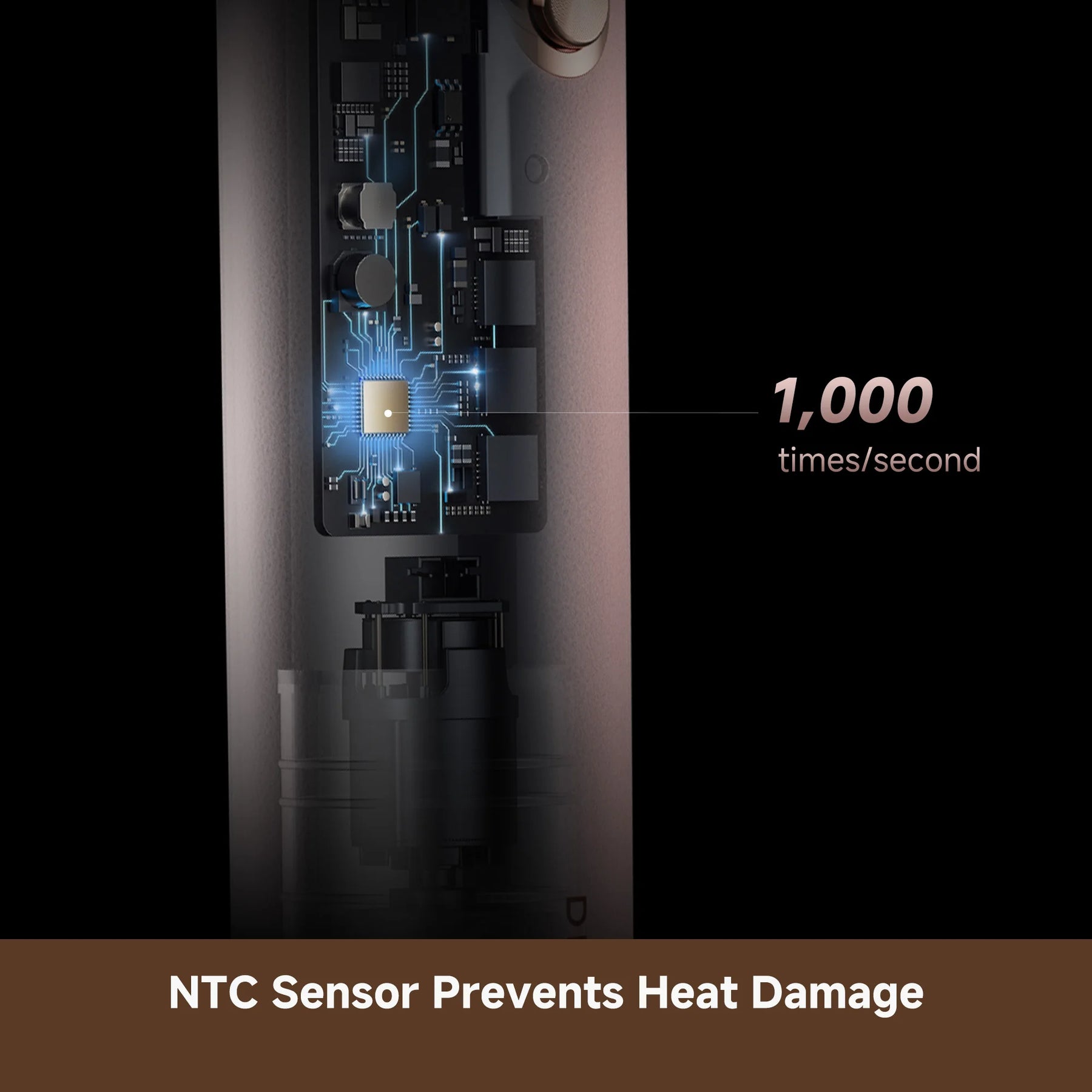 Hair styling styler showing internal sensor module close-up