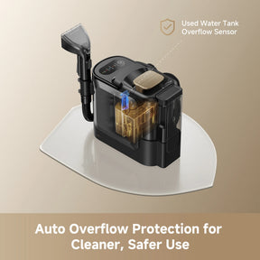 Black steam spot cleaner base with visible water tank and steam nozzle