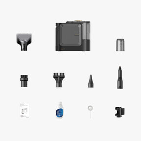 Steam spot cleaner accessories set: nozzles, brushes, main unit, and tool