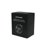 Black travel adapter box showing Dreame branding and universal conversion plug diagram