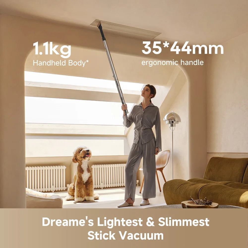 Dreame cordless stick vacuum cleaner with slim handle and floor brush