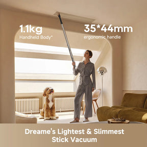 Dreame cordless stick vacuum cleaner with slim handle and floor brush