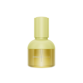 Dreame Boca hair care essence bottle, pale yellow with yellow pump cap