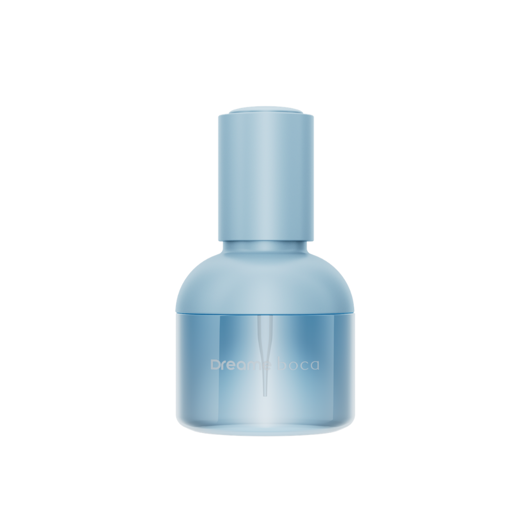 Dreame Boca hair care essence bottle, light blue with blue pump cap