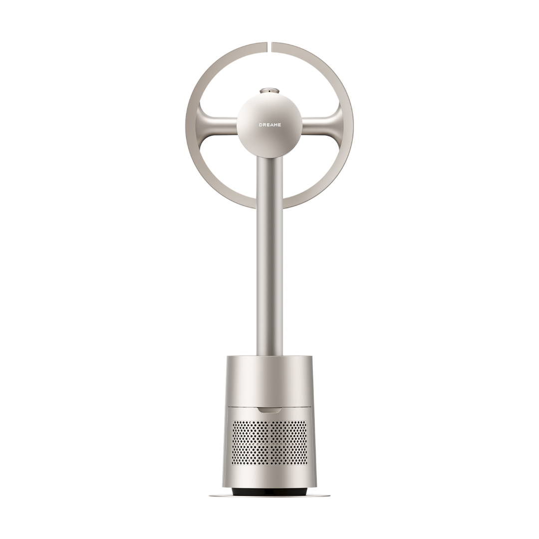 Bladeless fan with circular ring and vented base grille