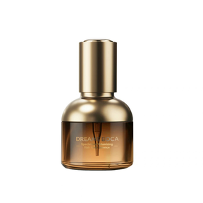 Dreame Boca hair care essence bottle, gold with gold pump cap
