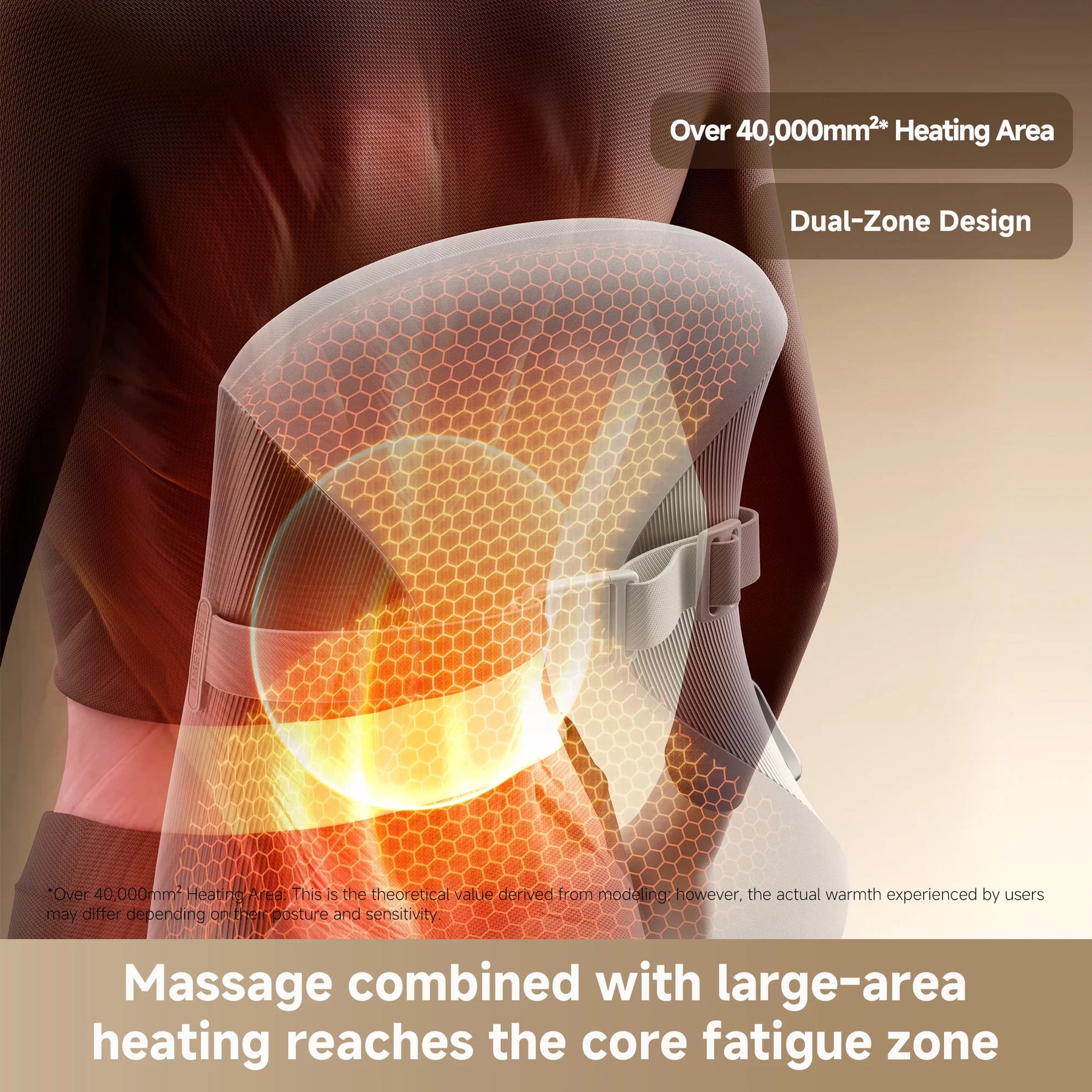 Back and waist massager cushion showing heated massage area through the mesh