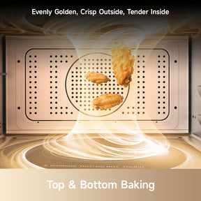 Steam oven cavity with golden food pieces and steam cooking rings inside