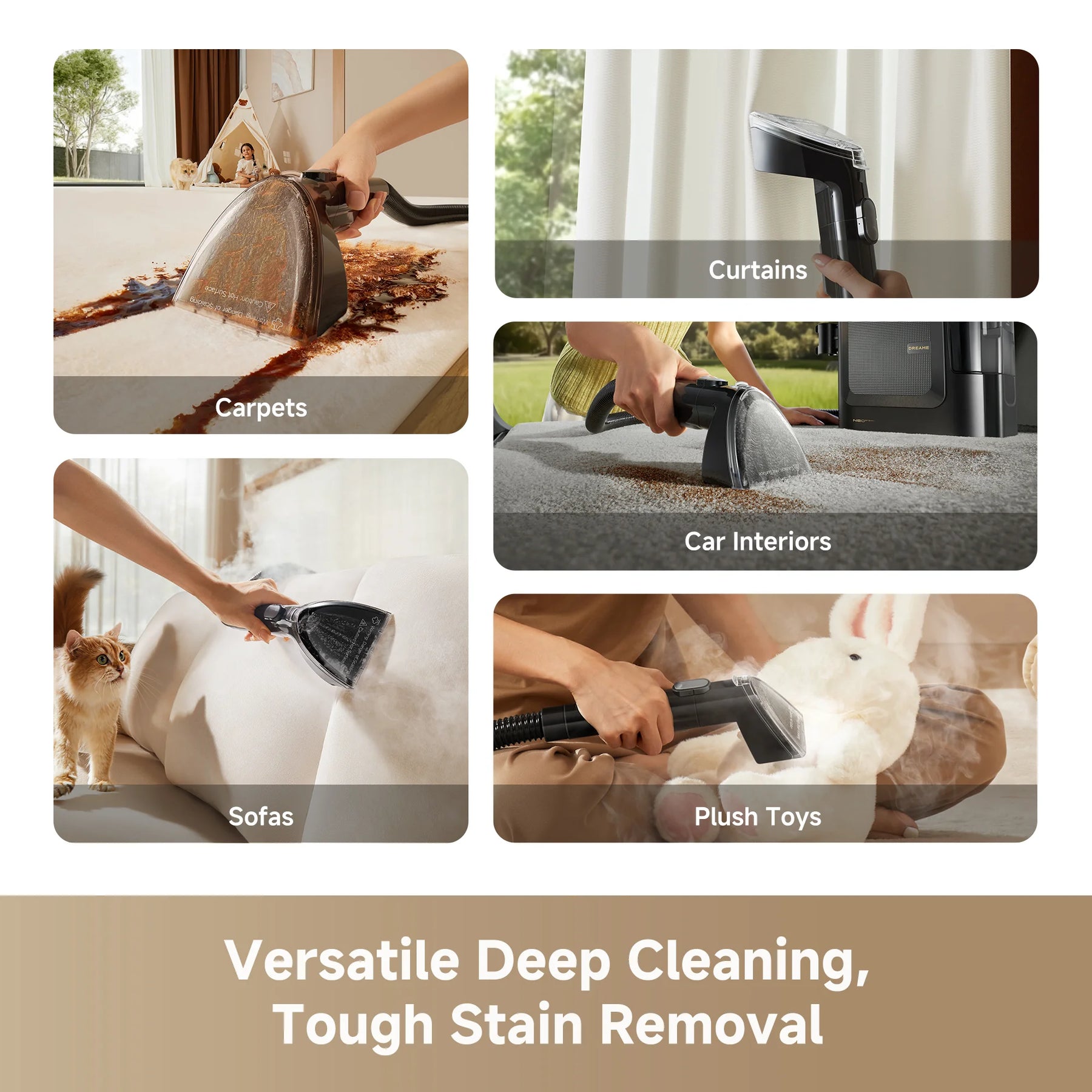 Steam spot cleaner steam tool used on carpet, curtains, car interior, and sofas