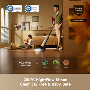 Dual-heat self-cleaning wet/dry vacuum head with steam and hot-wash system