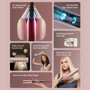 Rose-gold 2-in-1 air straightener with dual-airflow styling panels