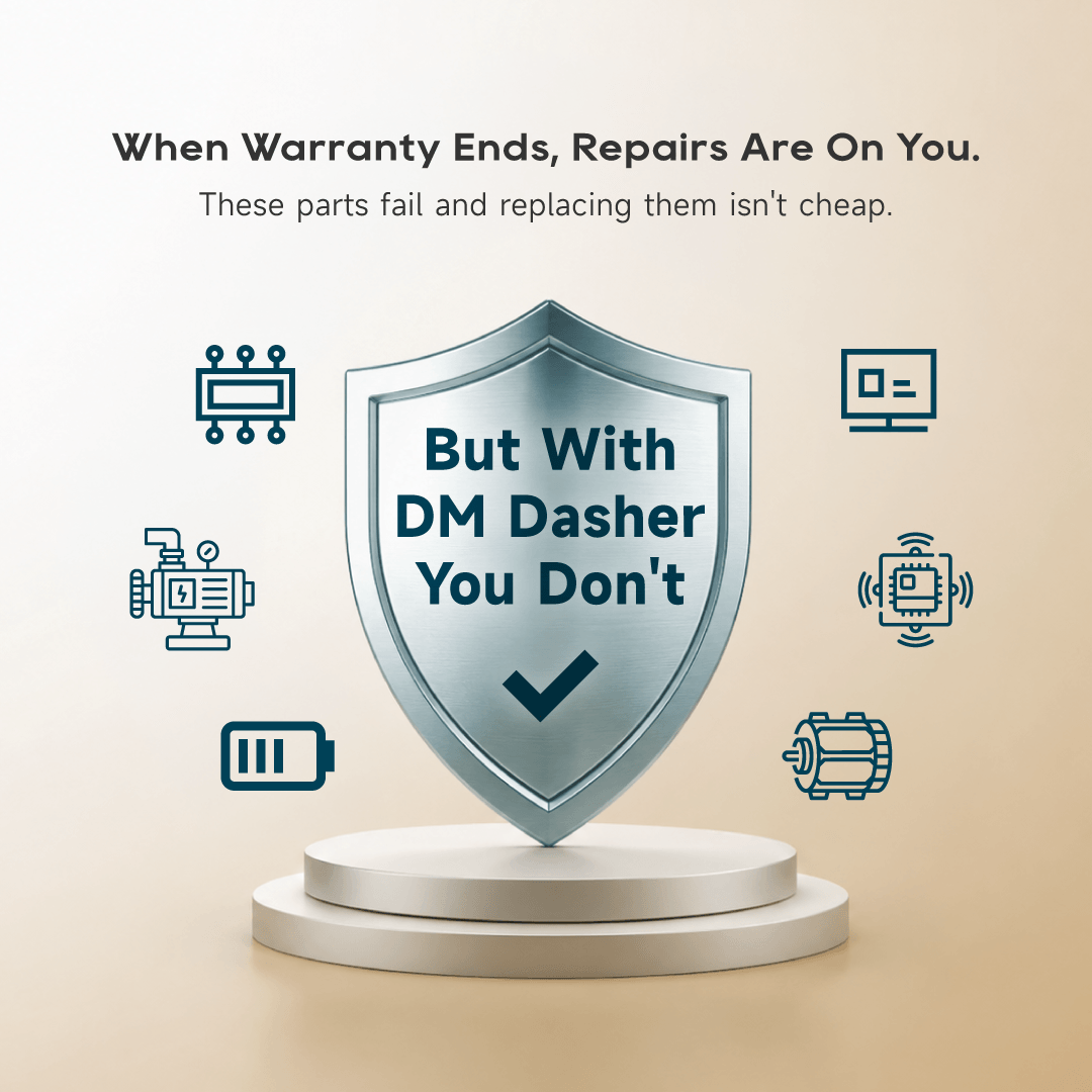 Extended warranty shield with checkmark graphic for Dreame vacuum