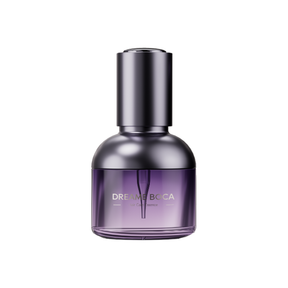 Dreame Boca hair care essence bottle, dark purple with silver pump cap