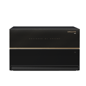 Black robot vacuum docking station with front panel and vented opening