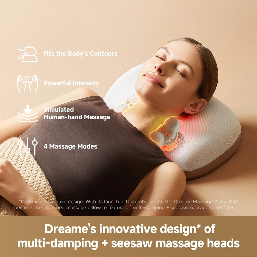 Waist massager pillow with neck and upper back placement on a seated user