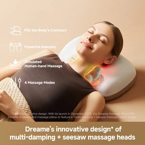 Waist massager pillow with neck and upper back placement on a seated user