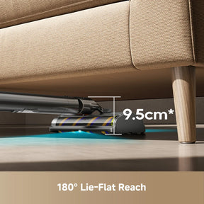 Dreame cordless vacuum floor brush gliding under furniture for low cleaning