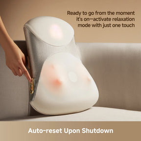 Back and waist massager cushion with soft touch control area on the top