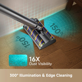 Dreame cordless vacuum floor brush cleaning along baseboard edge