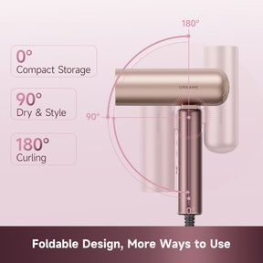Rose gold foldable hair dryer with nozzle and compact storage body