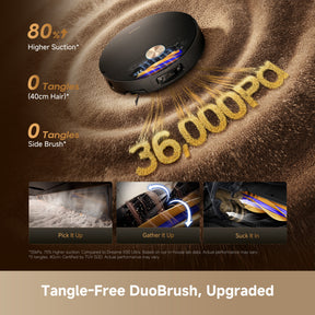 Dreame X60 Ultra robot vacuum top view with dual brush and airflow suction graphics