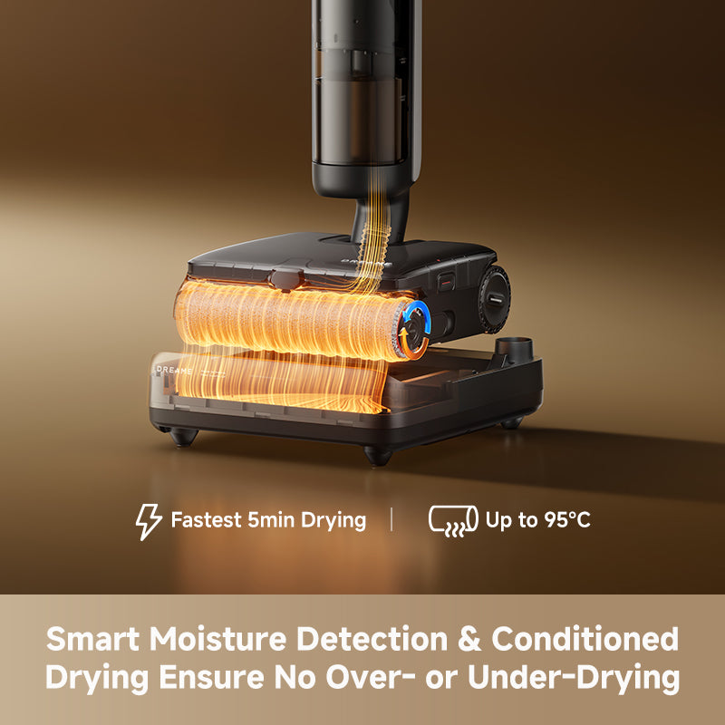Steam wet dry vacuum front roller stack heating for drying and self-cleaning