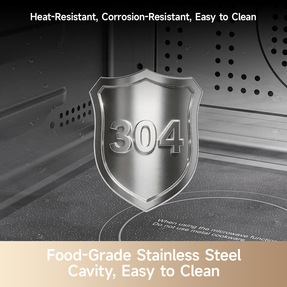 Food-grade stainless steel cavity with “304” shield and perforated side panels