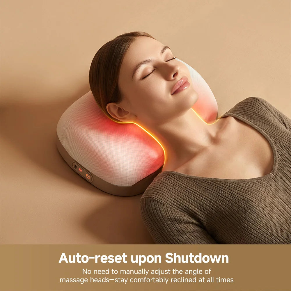 Waist massager pillow providing glowing heat to the upper back and neck