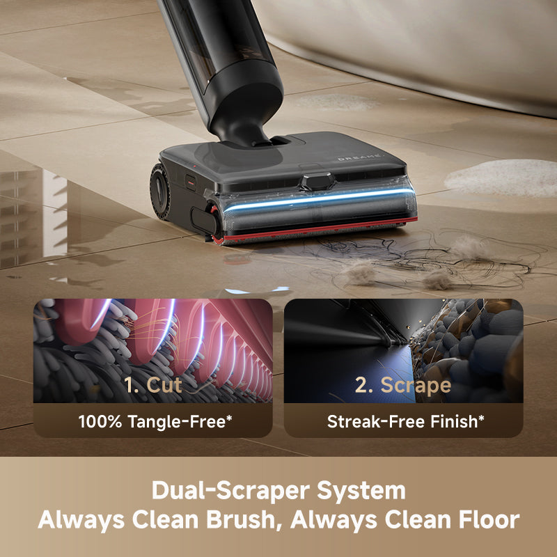Steam wet dry vacuum with front cleaning head and blue accent lights, shown on floor