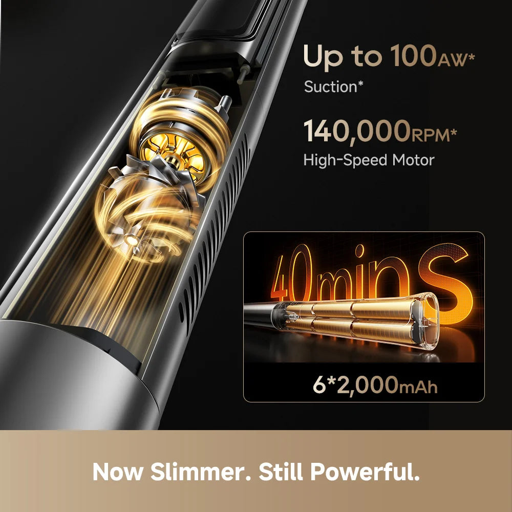 Dreame cordless stick vacuum with motor section and clear air intake view