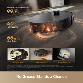Dreame X60 Ultra robot vacuum with heated mop pad and hot water cleaning indicators